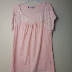 Jennifer Lopez Shirt Blouse Women 1X Short Sleeve Embroidery Pink Peach